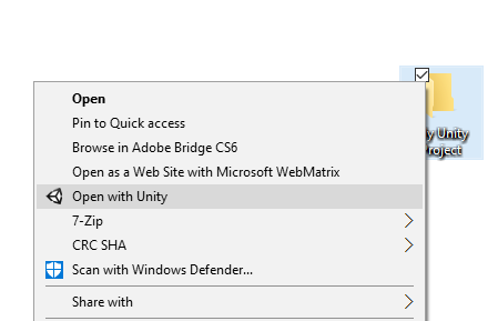 Open with Unity Windows Context Menu